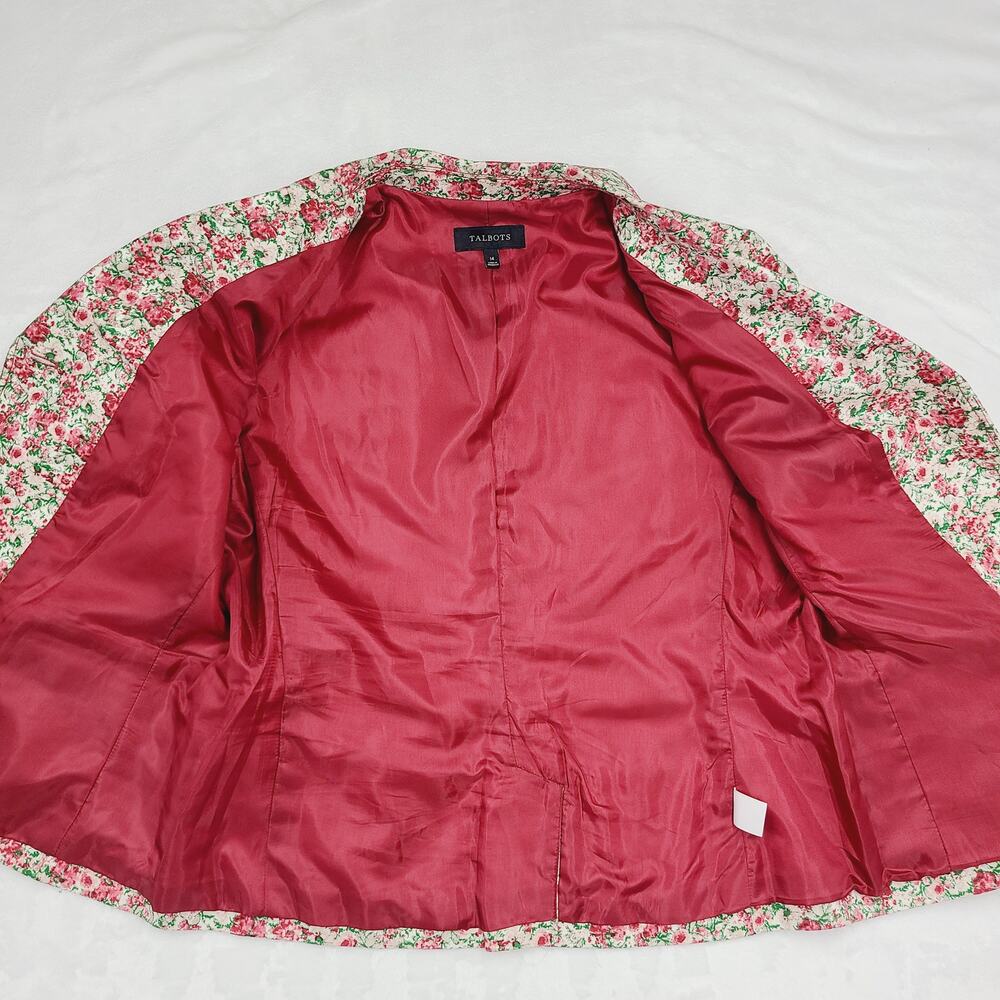 Talbots Cotton Ditsy Floral Blazer Red 3/4 Sleeve Lined Spring Office Boho 14 - Picture 7 of 11